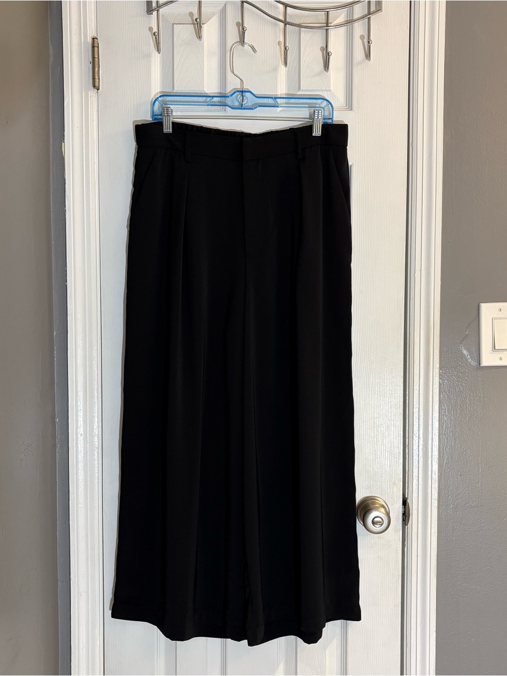 Tronjori Women's Black Wide Leg Palazzo Pants Size XL Short High Waist Pleated.
